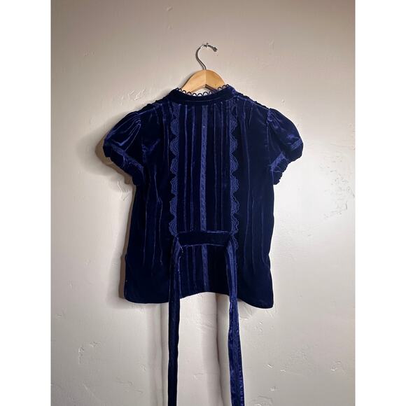 BCBGMaxAzria Blue Velvet and Silk Blend Wrap Jacket Vintage Inspired - Picture 7 of 8